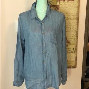 Light denim button up shirt in women’s